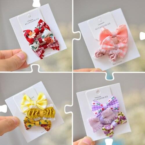 12pcs/Set Girls Print Elastic Hair Bands Grosgrain Bows Kids Hair Ties Baby Lace Hair Ring Ropes Ponytail Holder Headdress