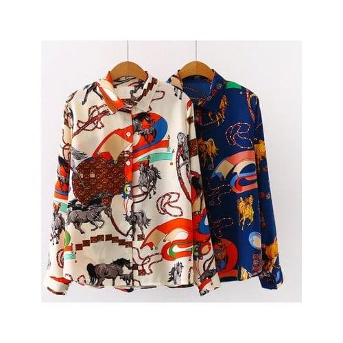 Retro Lapel Print Long-sleeved Shirt Spring Long-sleeved Lapel Shirt Fashionable Womans Single-breastedCardigan Plus Size S-5XL