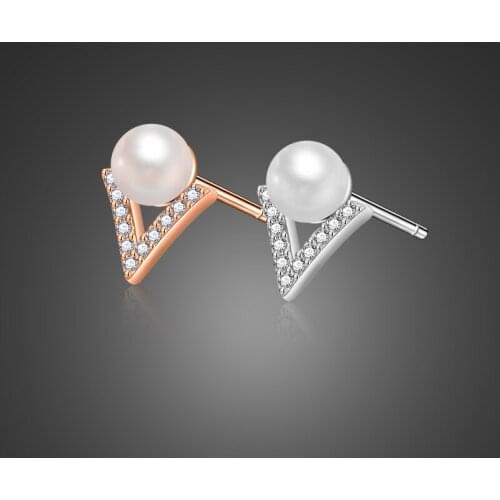 100% 925 Sterling Silver Simple letter V Stud Earrings for Women Solid silver pearl Small Earrings Fine Jewelry brincos Gift