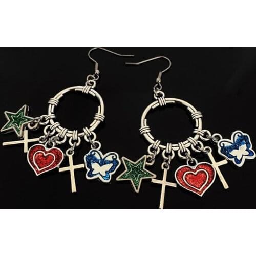 Heart cross butterfly star dangling earrings for teenage egirls y2k jewelry grunge fairycore aesthetic jewelry emo nightclub