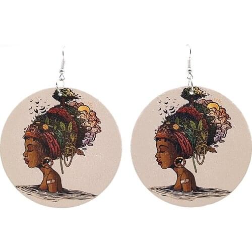 YD&YDBZ Africa Sexy Girls Pattern Wooden Earring For Women Punk Style Big Round Drop Earrings Current Womens Jewelry Decoration