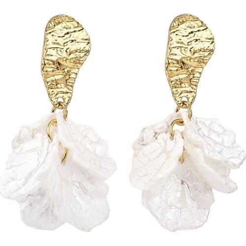 SHUANGR Korean White Shell Flower Petal Drop Earrings For Women 2019 New Statement Earrings pendientes Trendy Jewelry Brincos