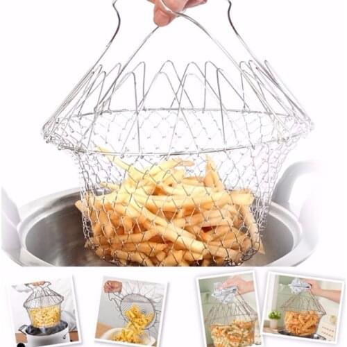 Stainless Steel Foldable Steam Rinse French Basket Stainless Steel Colander Filter Mesh Magic Basket Kitchen Gadgets