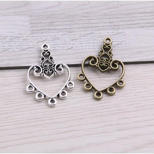 SWEET BELL 30pcs 21*31mm Two Color Zinc Alloy Vintage Hollow Herat Connectors Pendants Jewelry Making DIY Handmade Craft