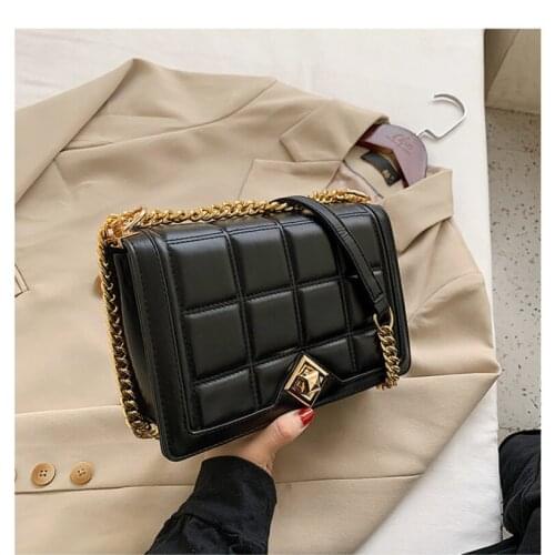Messenger Bags Shoulder Bag Women Bag Crossbody Bags Purse Handbag Retro PU Leather Lattice Chain Fashion Solid Color Luxury Bag