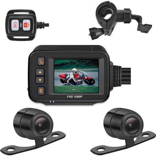 Waterproof 1080P Motorcycle Dash Cam 2 inch Display Front + Rear Dual Channel Motorbike DVR System with G Sensor Parking Monitor