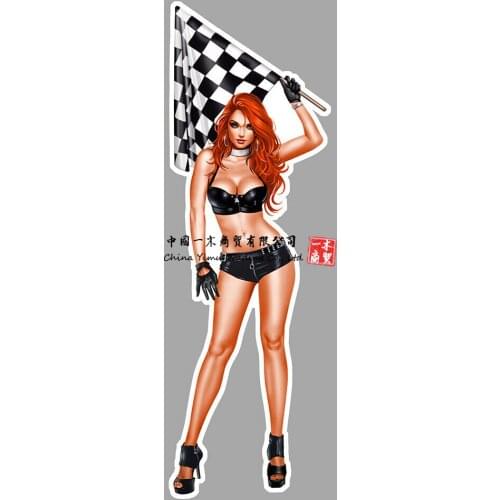 Vintage Car Truck Parts Autocollant Pinup Drapeau Racing Bikini Biker Moto Sticker Auto Pin Up