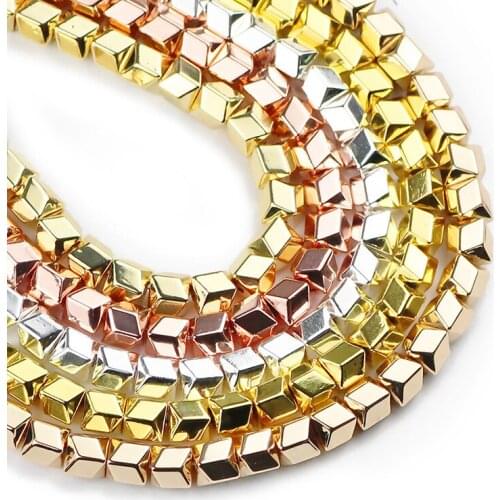 YHBZRET 6mm Rose Gold, Silvers Natural Stone Arrow Square Hematite charms loose Spacer Beads For Jewelry Making Diy Bracelets