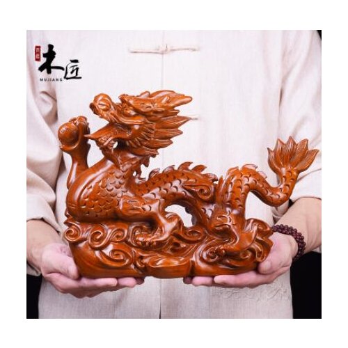 Yellow rosewood pear Real wood dragon Black sandalwood carving zodiac dragon solid wood signs Handmade sculpture