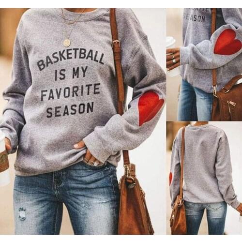 Womens Hoodie BASKETBALL Printed Letter O Neck Long-Sleeved Pullover
