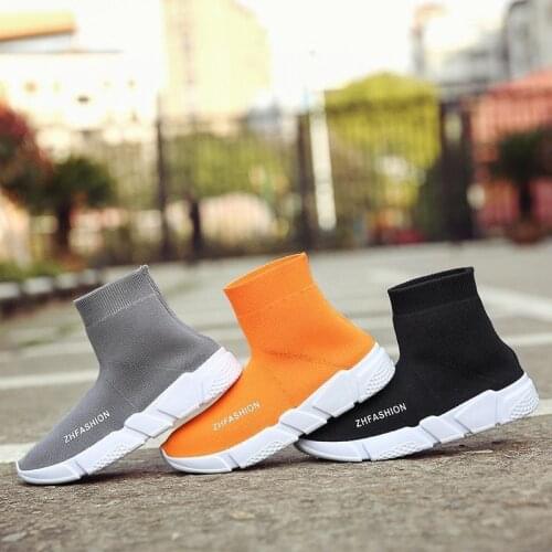 Ulzzang Fashion Orange Sock Shoes Women Sneakers Casual Platform Slip On High Top Boots Tennis Basketball Running Trainers New