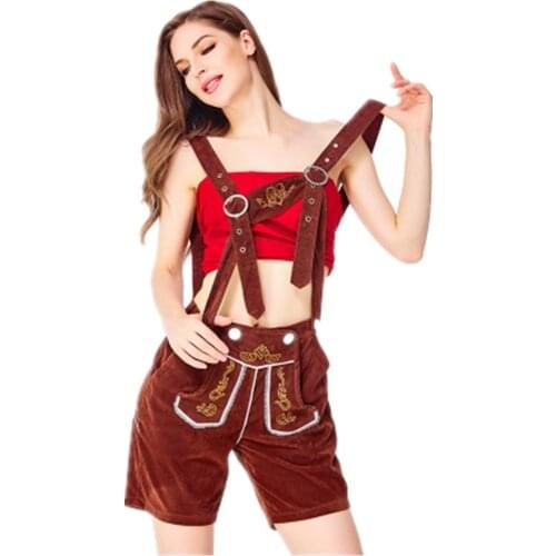 Sexy Germany Oktoberfest Beer Girl Costume Bavarian Traditional Lederhosen Cosplay Beer Maid Wench plaid Shirt