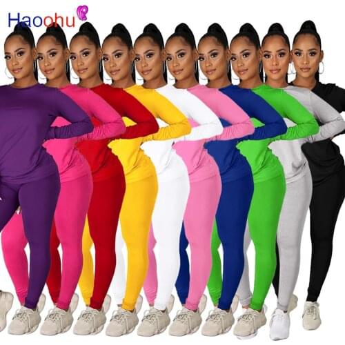 HAOOHU Autumn Two Piece Pants Set Women Long Sleeve T Shirt Top and Pants Sport Set Women Suits Casual 2 Piece Tracksuits