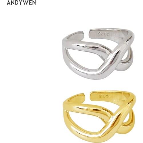 ANDYWEN 2020 925 Sterling Silver Gold Slim Cross Resizable Women Rings 2020 Fashion Luxury Rock Punk Gold Thick Large Jewelry