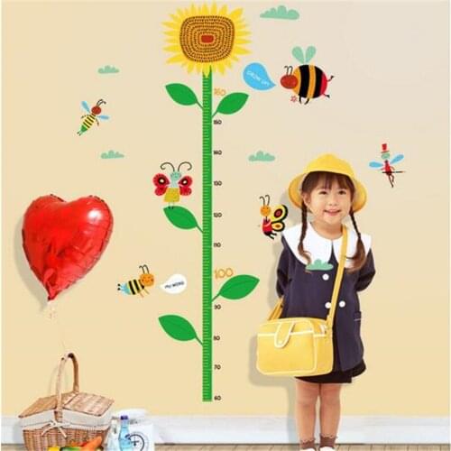 1 PC Cartoon Sunflower Butterfly Height Sticker For Kids Room Bedroom Height Meter Wall Sticker Child Growth Height Rule 50*70cm