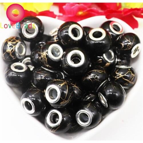 10Pcs Black Color Glass Murano Spacer Loose Beads Large Hole European Beads Charm Fit Pandora Bracelet Chain Necklaces Jewelry