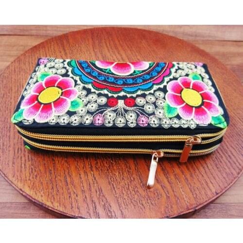 2-Layer Vintage Hmong Thai Ethnic Wallet purse, Card Holder Bag, Hobo Hippie Ethnic handbag with embroidery, SYS-498R