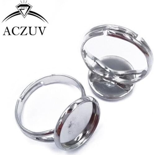 200piece Rhodium Plated 10mm 12mm 14mm 16mm 18mm 20mm Adjustable Ring Blanks Glass Cabochon Base Bezel Ring Settings RSB004