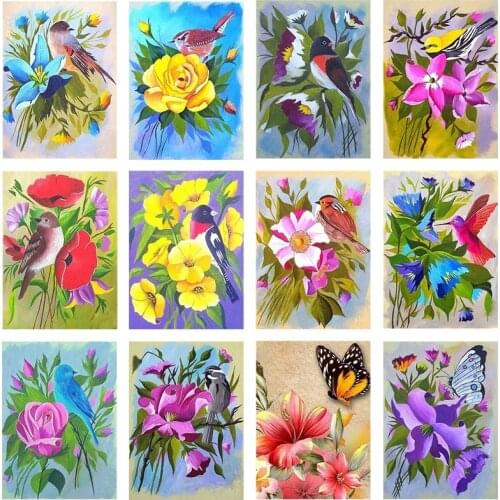 5D DIY Beautiful Flowers Bird Plants Diamond Painting Cross Stitch Handmade Mosaic Floral Embroidery Rhinestone Decor Art