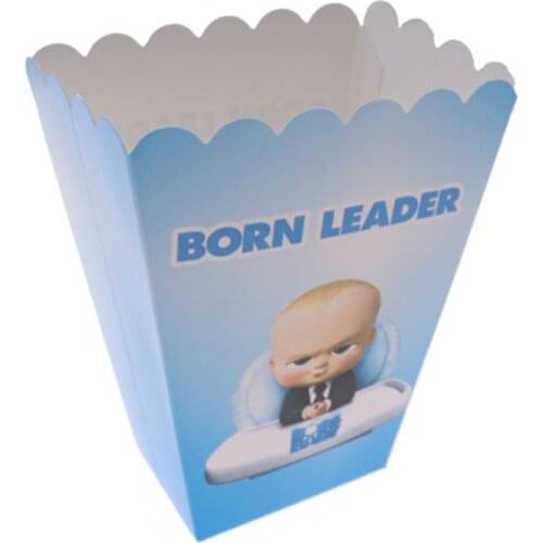 6pcs Cartoon Baby Boss Disposable Tableware Popcorn Boxes Kid Boys Birthday Party Decoration Supplies Baby Shower Blue Paper Box