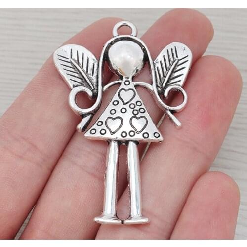6 x Large Guardian Angel Charms Girl Pendants Fit Necklace Jewelry Making Findings 55x36mm