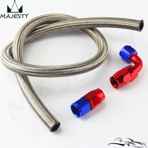 AN10 10-AN STEEL/NYLON OIL/FUEL LINE HOSE 1M/3FT Silver+ STRAIGHT+90 degree SWIVEL FITTING