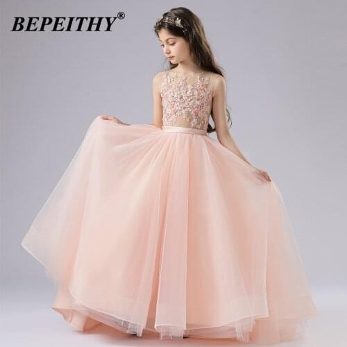 BEPEITHY Flower Girls Birthday Banquet Lace Stitching Dress Elegant Kids Evening Party Dress Princess Pageant Gown 2021 New