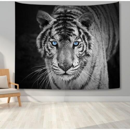 Black and White Tiger Tapestry Wall Hanging Wall Art Tapestry Bedroom Forest Animal Landscape Tapestry Boho Decor for Home Room