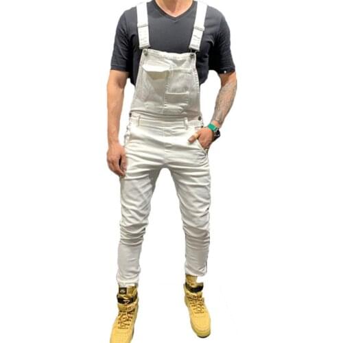 Fashion Men Siamese jeans Work Clothes White Khaki Red ArmyGreen Black Slim Hip-hop Street Denim Bib Overalls Pants S-xxxl