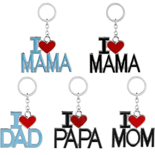 European and American Jewelry Fathers Day Gift Mothers Day Gift "I LOVE MOM I LOVE DAD" Metal Keychain Key Ring Jewelry