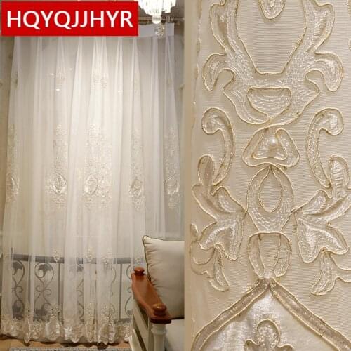 European Royal High Quality Elegant White Embroidered Voile Curtain For Living Room Luxury Custom Classic tulle For Bedroom