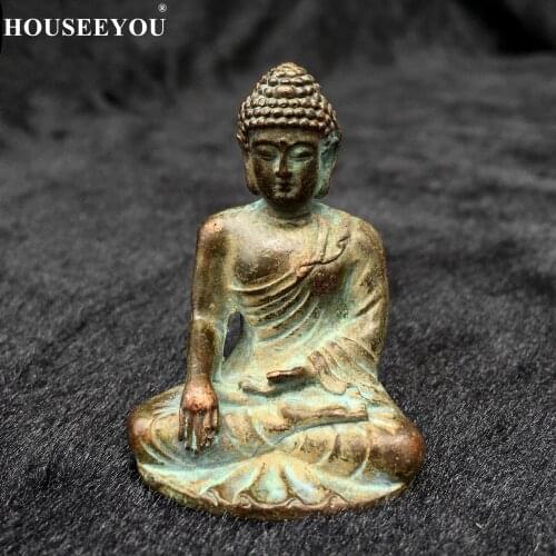 China Old Bronze Collections Shakya Muni Buddha Sculpture Statue Living Room Zen Entrance Wine Cabinet Antique Shelf Decoration