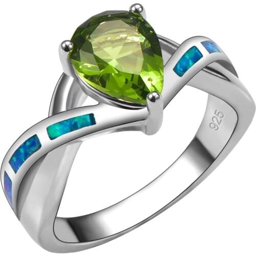 Peridot With Blue Fire Opal 925 Sterling Silver Ring For Woman Size 6 7 8 9 10 R1439