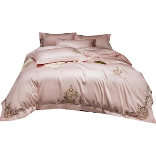 60S Egyptian cotton Bedding Set Embroidered solid color duvet cover bed linen wedding hotel pillowcases fitted sheet flat sheetl