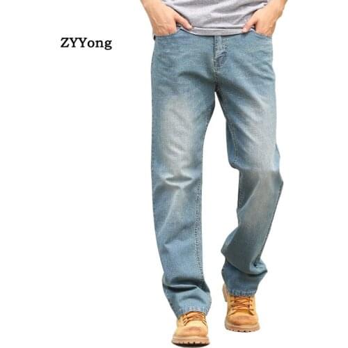 Summer Thin section Baggy Men Jeans Trousers Straight Large Size Elastic Retro Leisure Denim Pants Hip Hop Streetwear Blue Jeans