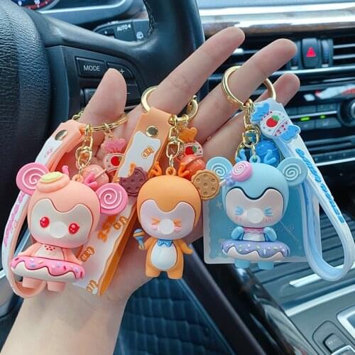 Cute Cartoon Candy House Fawn Doll Keychains Car Bag Phone Pendant Keyring Couple Girl Gift Kawaii Child Toy Accessories