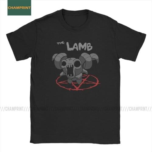 Men T-Shirt Binding Of Isaac The Lamb Vintage Pure Cotton Tee Shirt Short Sleeve Rebirth Game Lamb Azazel Demon T Shirts