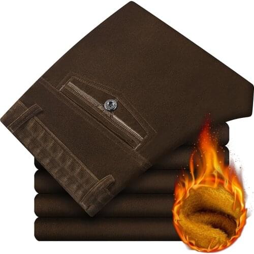 Gold Fleece Corduroy Trousers Men Middle-aged Winter Plus Velvet Thick Warm Mens Corduroy Pants Loose Straight Pants Size 42