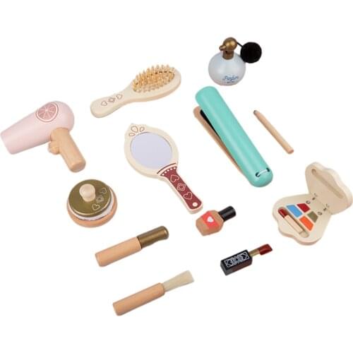 13x Kids Princess Vanity Makeup Kit Funny Simulation Pretend Comb Wooden Cosmetic Accessories Birthday Gift for 3, 4 and Up Olds