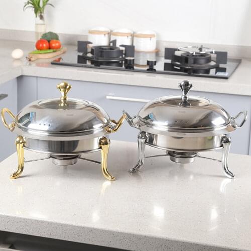 Stainless Steel Hot Pot Set Mini Holder Tempered Glass Lid Gold Silver Chafing Dish Buffet Pan Food Tray Warmer