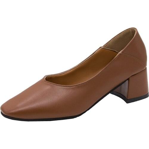 2020 New Female Heel Shoes 5CM Fashion Simple Casual Square Head Classic Cute Lady Thick Heel Shoes Wild Womens Shoes B22-60