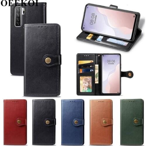 OEEKOI Pure Color PU Leather Wallet Flip Cover Case for Huawei P40 Lite 5G