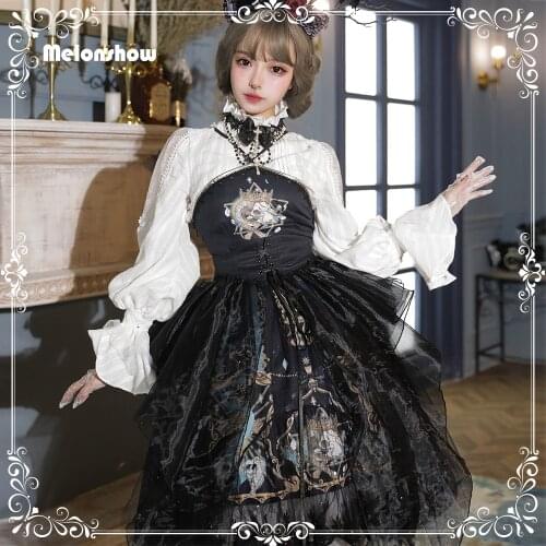 Melonshow Japanese Style Gothic Lolita Jsk Dress Black Plus Size Vintage Victorian Women Tea Party Princess Goth Dress Kawaii