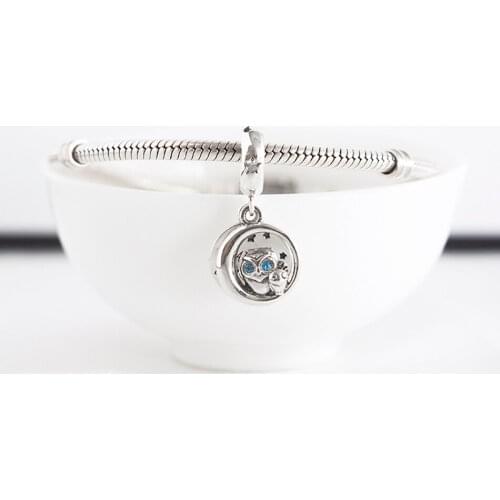 Authentic S925 Always By Your Side Owl With Crystal Pendant Bead Charm Fit Lady Bracelet Bangle DIY Jewelry