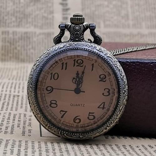High Quality Bronze Tea Glass Vintage Pocket Watches Chain Women Men Quartz Pocket Watches Fashion Fob Chain Watches CF1060