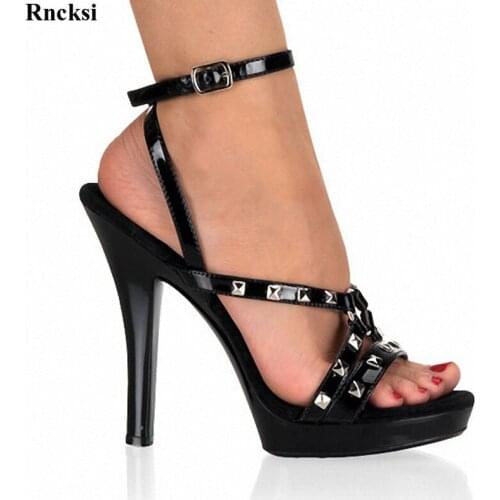 Rncksi New Women Summer Sandals Shoes Rivets Real Image Ladies Party Sandals Shoes 13CM High Heels Shoes Mujer 2020 Sandales