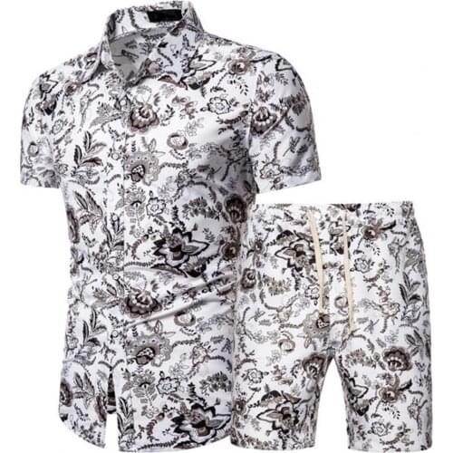 Stylish Men Outfit Floral Print Drawstring Summer Turn Down Collar Shirt Shorts Set Comfortable to wear for Summer Beach