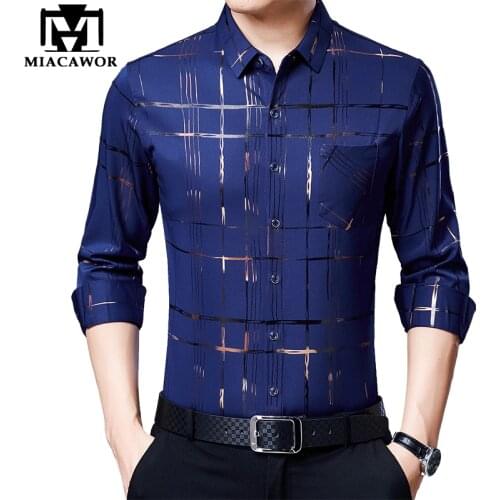 MIACAWOR Long Sleeve Shirt Men New 2020 Spring Casual Shirts Slim Fit Classic Plaid Camisa Masculina Mens Clothing C623