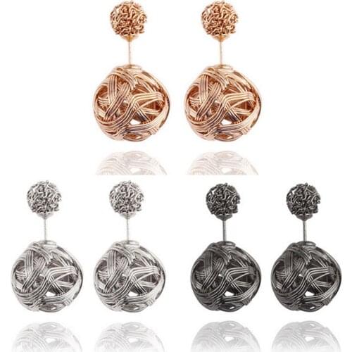 20pair Trendy Metal Winding Tangled Irregular Earrings Alloy Double Sided Wear Earrings Studs Two Metal Ball For Women Girl Gift