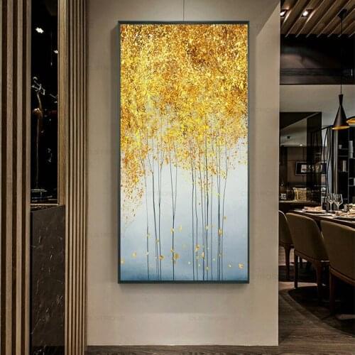 Nordic Abstrct Poster Golden Leaves and Mountain Landscape Canvas Painting Home Decoration Wall Art Pictures for Living Room